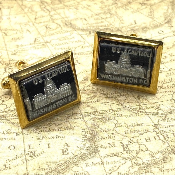 Vintage US Capital Cuff Links Black & Gold Washington DC - Picture 1 of 7